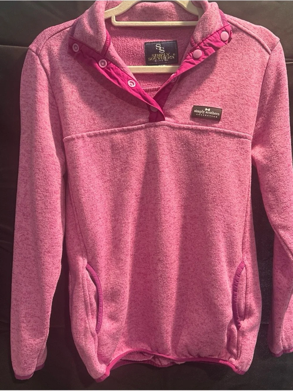 Simply Southern Hot Pink Snap-Button Fleece Pullover - Picture 1 of 4